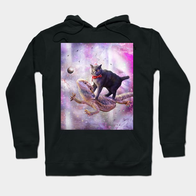 Space Cat Riding Bearded Dragon Lizard Hoodie by Random Galaxy